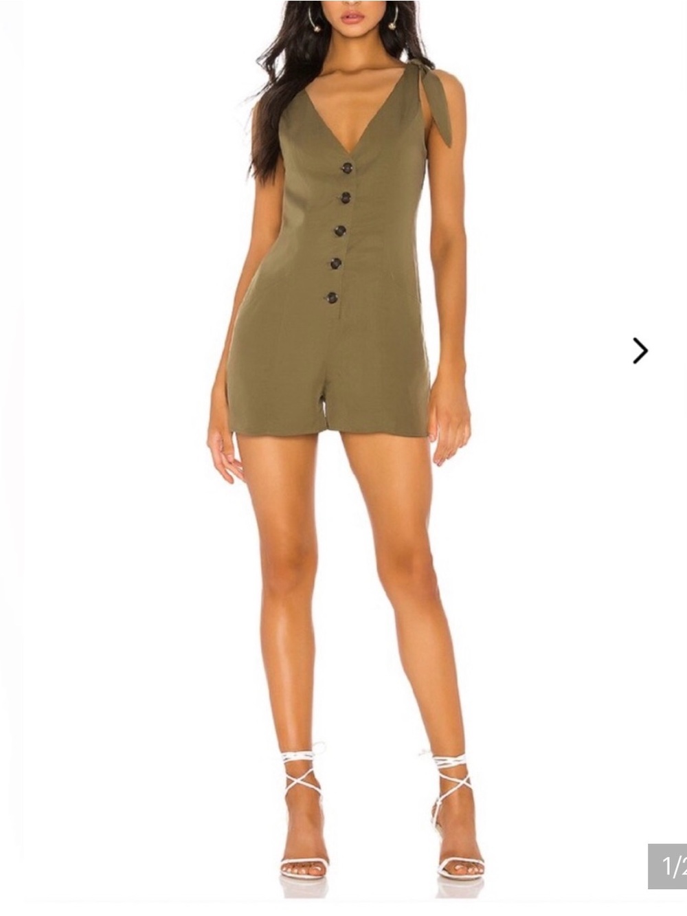 Lovers + Friends Olive V-Neck Tie-Shoulder Button Romper